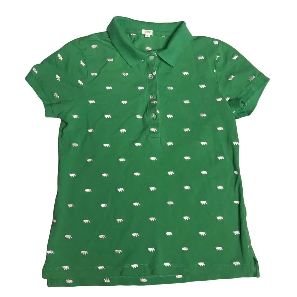 J. Crew S hippo embroidered polo green